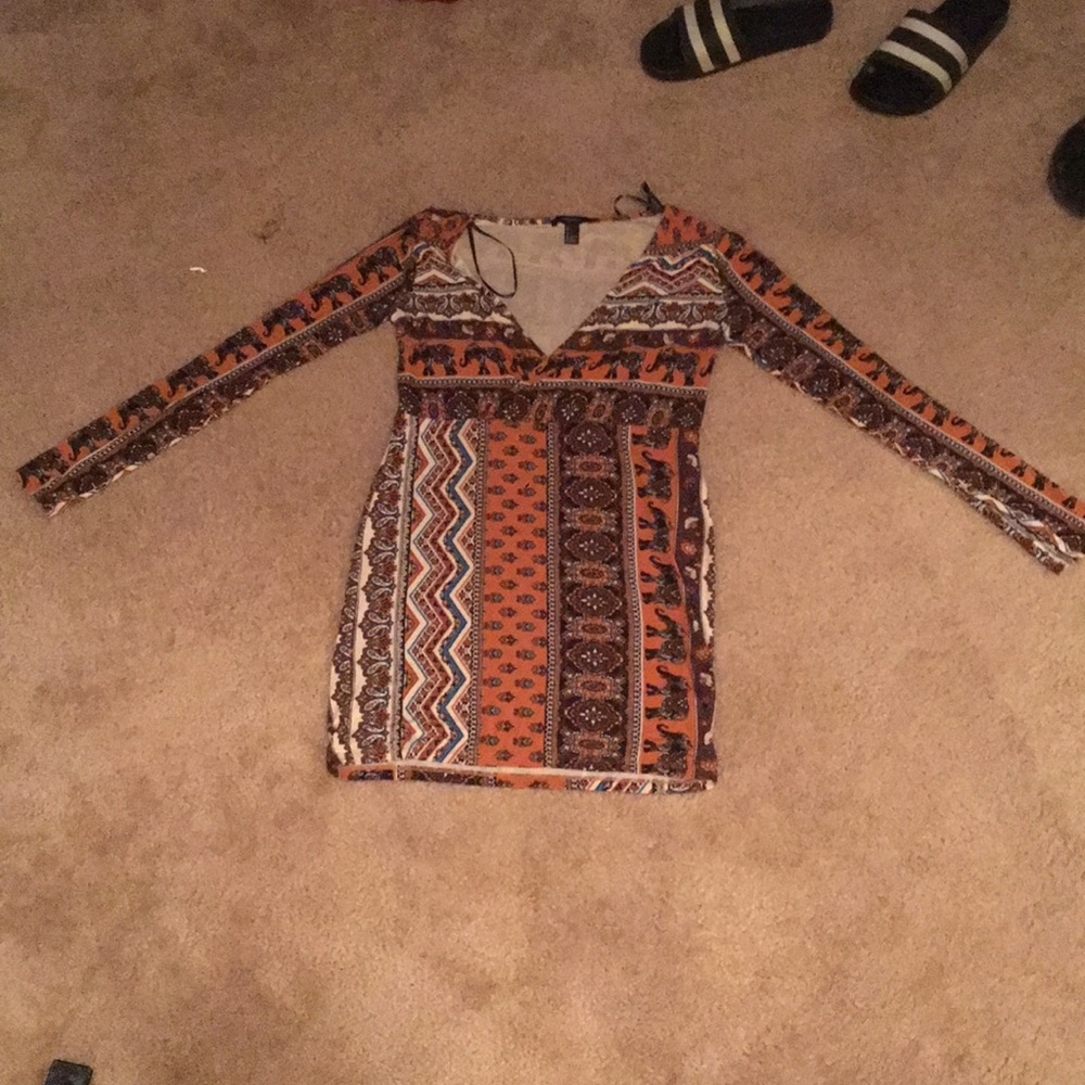 Forever 21 elephant orange brown blue mini dress
